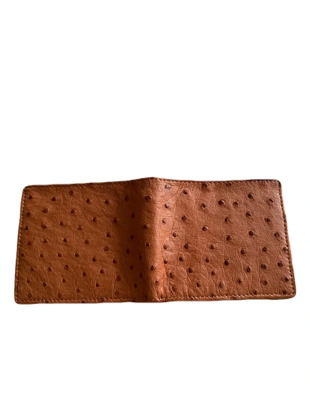 Lucchese Mens Tan Brown Genuine Ostrich Skin Hipster Billfold Wallet Made in USA